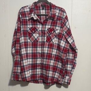 Women’s 3X Plaid Red White and Blue button down